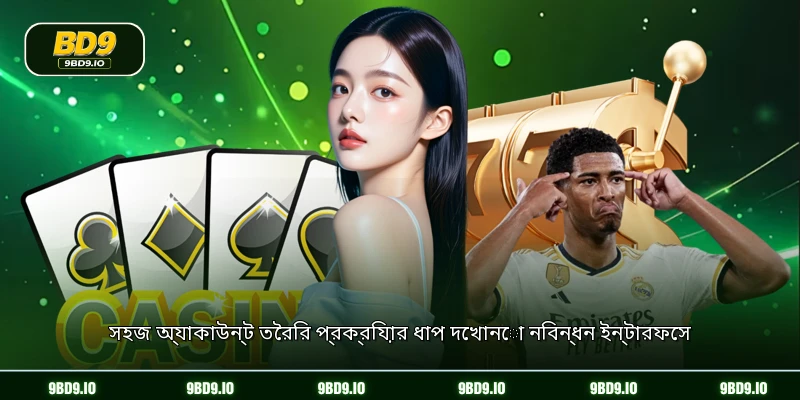 সহজ অ্যাকাউন্ট তৈরির প্রক্রিয়ার ধাপ দেখানো নিবন্ধন ইন্টারফেস